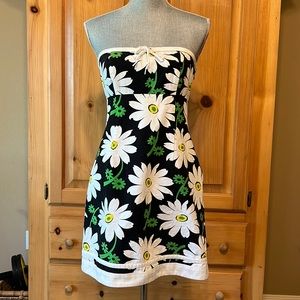 Anna Sui Strapless Black Dress with White Floral Pattern 8
